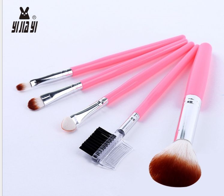 5-piece makeup brush set, PE packaging, nylon bristle plastic long rod makeup brushes