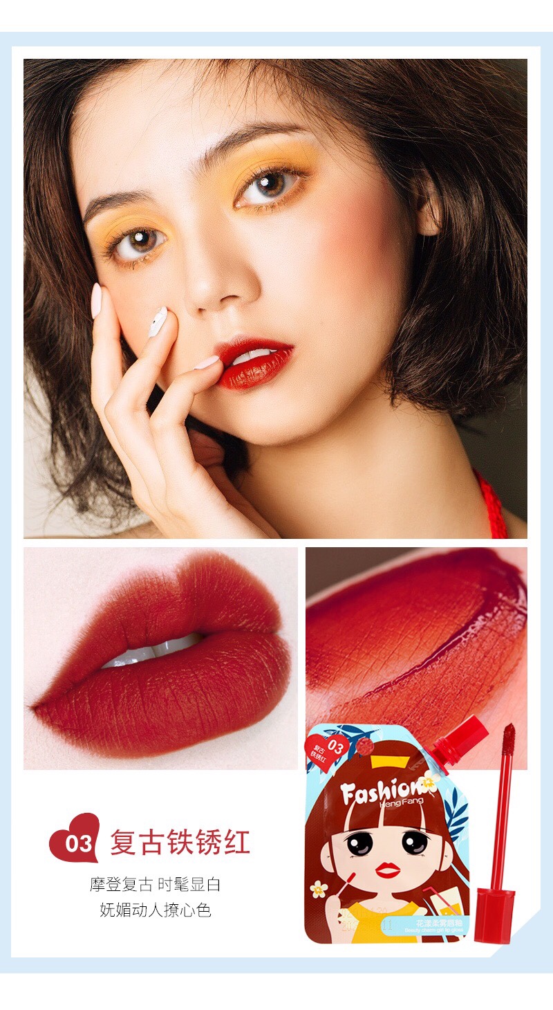 Hengfang Floral Soft Mist Lip Gloss [Lips]H7055 Gentle and soft Mist ④ Color sinking naturally 🍃 clear and transparent color display rich color not easy to stick to the cup pure color play Σ> - (" °ω° ")♡→ Stir your heart with a touch of water, the matte surface is light and imperceptible Item Picture