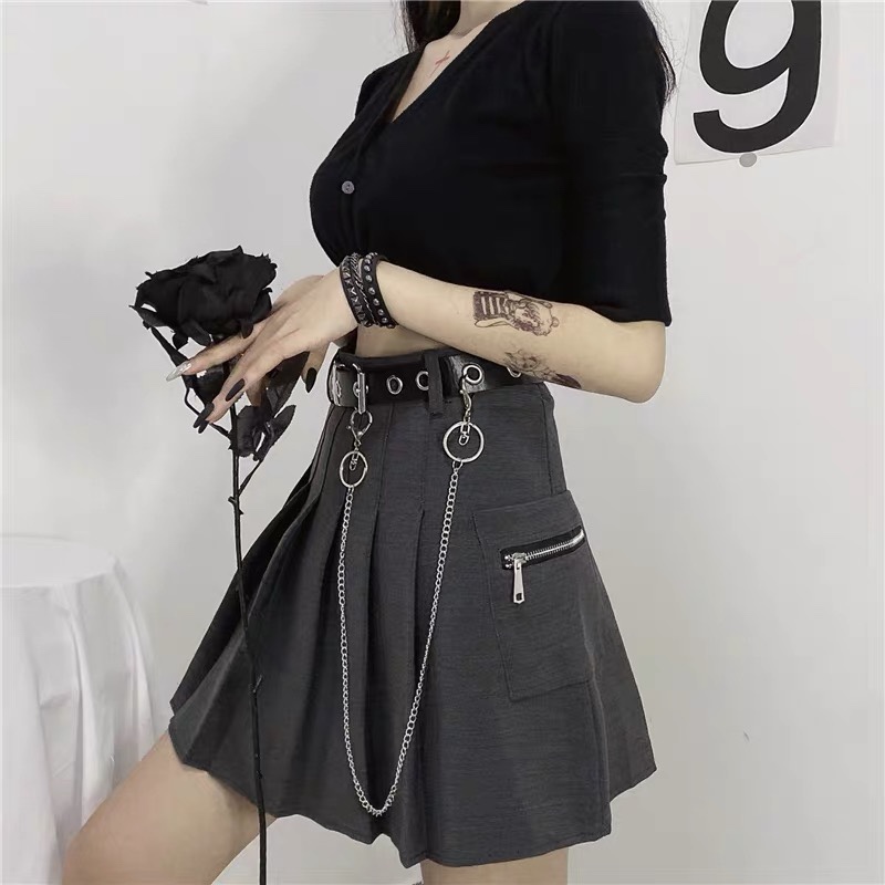 Summer Korean Edition 2020 New A-line high-waisted workwear style chain pleated short skirt, half skirt for women's students Specification image