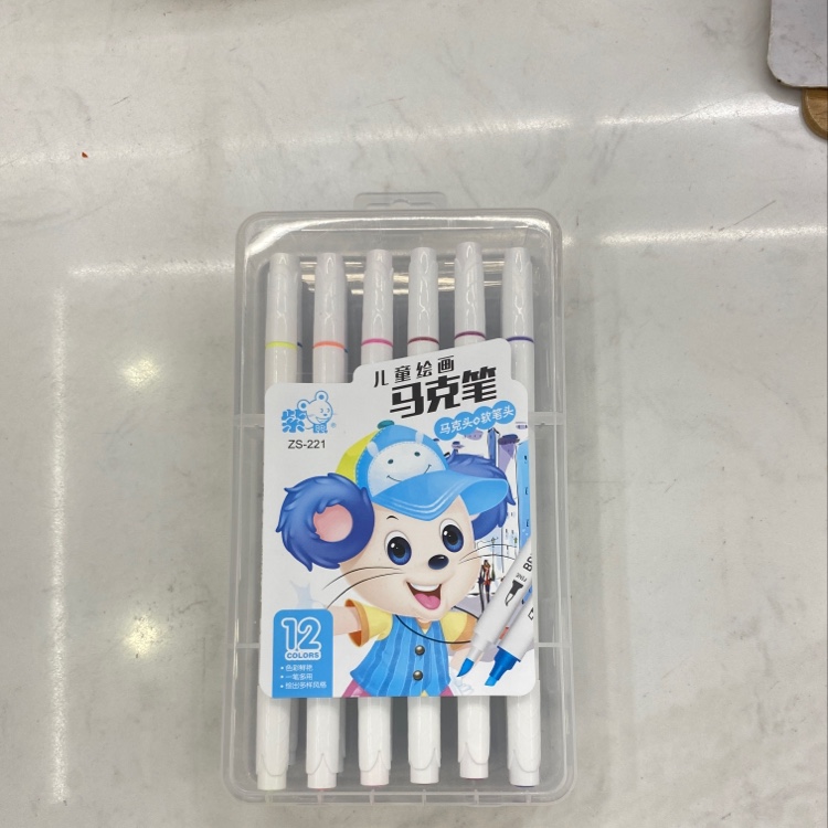 Purple Mouse 12-Color Zs-221 Children's Drawing Soft Pen Head Double-Head Color Marker