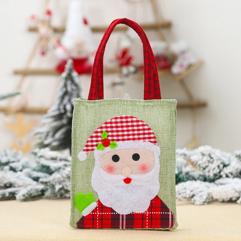 Christmas Decoration Supplies New Creative Cartoon Figure Stick Cloth Embroidered Linen Tote Bag Candy Bag Factory Direct Sales undefined