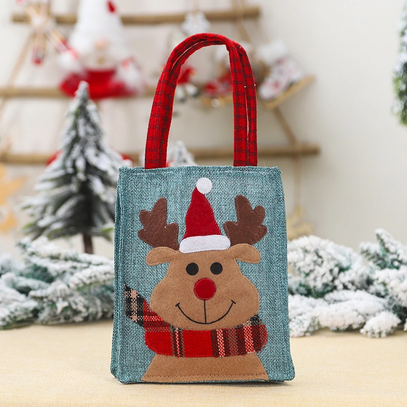 Christmas Decoration Supplies New Creative Cartoon Figure Stick Cloth Embroidered Linen Tote Bag Candy Bag Factory Direct Sales Application Scenario