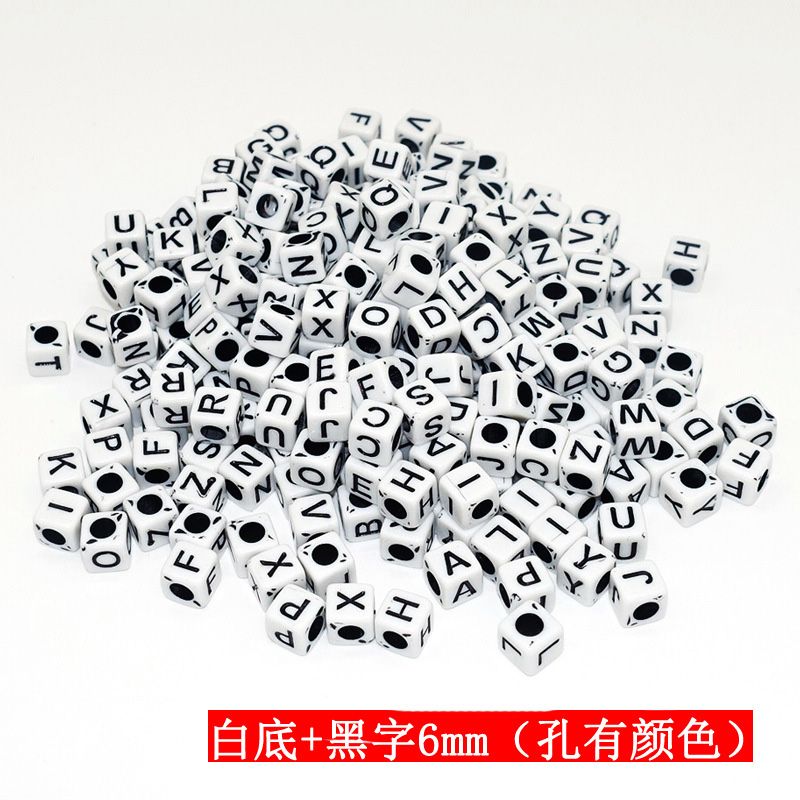 Acrylic beads 26 English letters and Numbers square flat beads powder DIY white on black