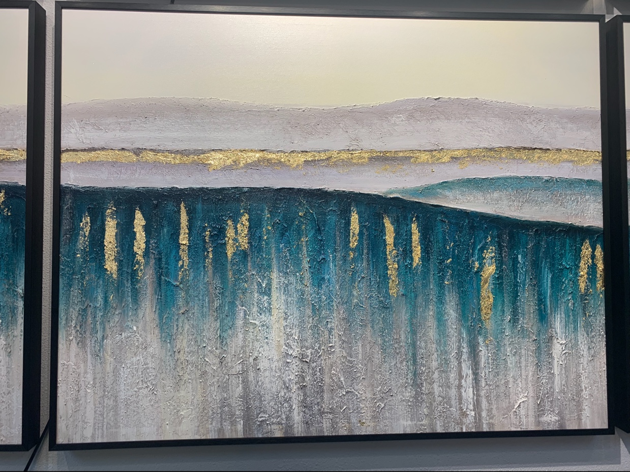 山谷三联手绘油画现代抽象画大幅玄关风景装饰画简约美式客厅挂画5图