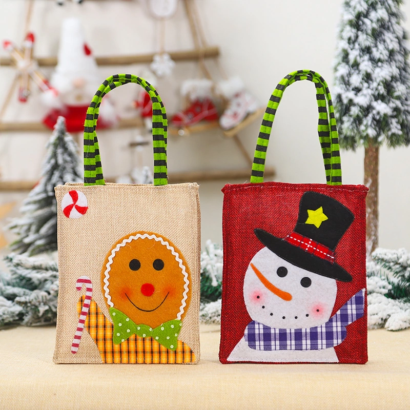 Christmas Decoration Supplies New Creative Cartoon Figure Stick Cloth Embroidered Linen Tote Bag Candy Bag Factory Direct Sales Specification drawing