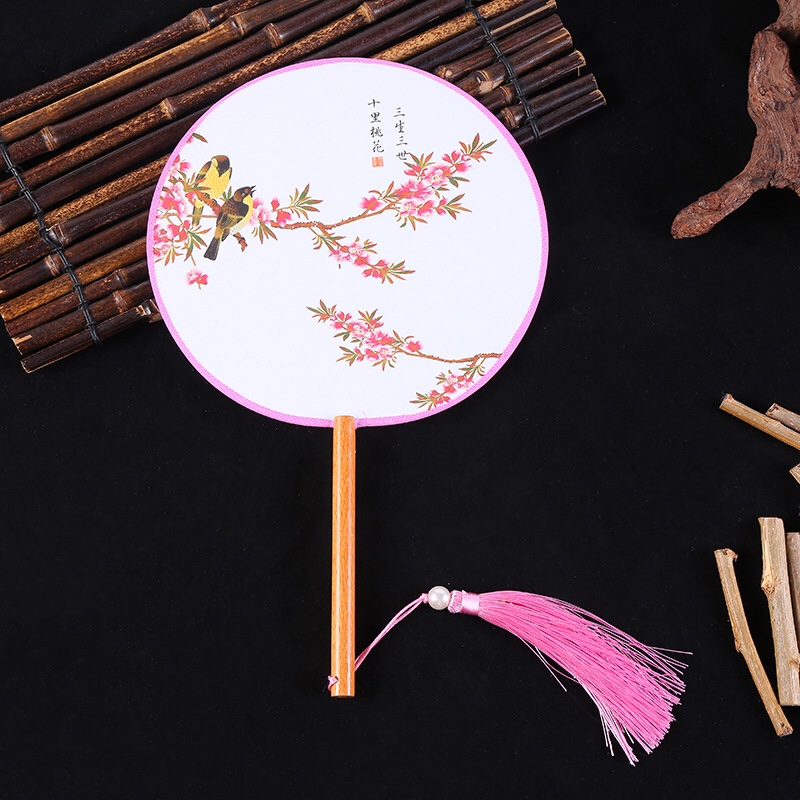古风扇子团扇中国风舞蹈古典古装宫廷汉服女士长柄流苏小圆扇 厂家现货详情图10