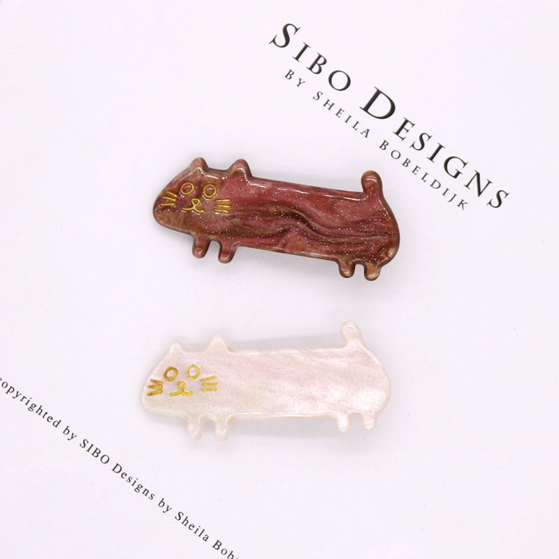 韩版少女发夹长身子猫咪鸭嘴夹炫彩星空亚克力发夹边夹刘海夹发饰详情图3