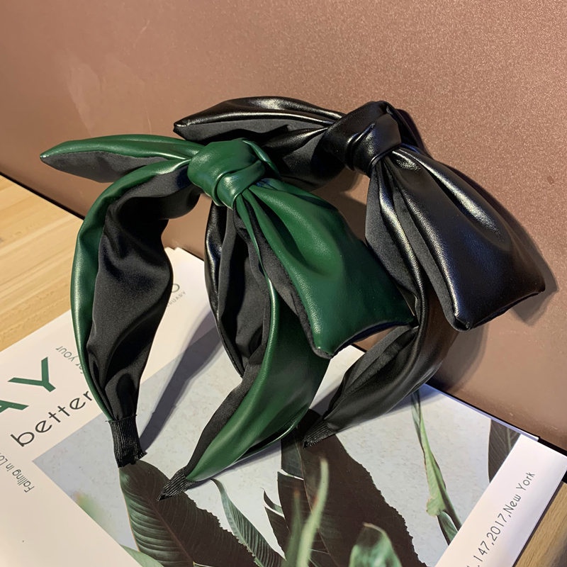 2020 Korean Version Of The New Hair Band Leather Big Bow Head Band Fashion Wide Border Sliding Hair Card Adult Hair Clip details Picture