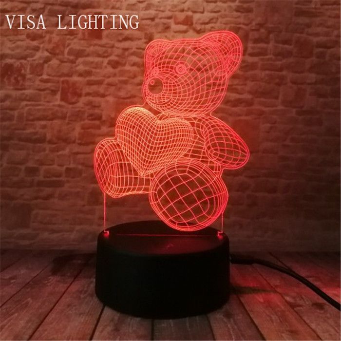 3D New Smart seven-color night light, Heart Bear Birthday Atmosphere light, led sleeping desk lamp detail image 2