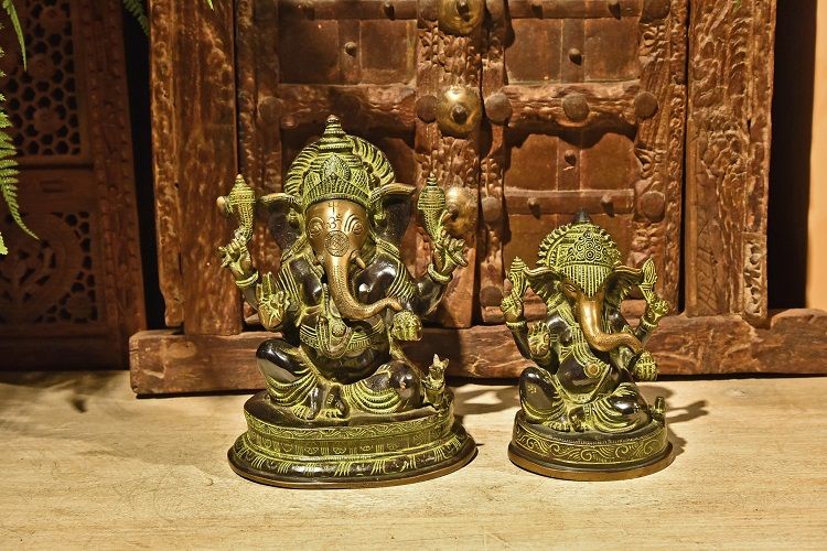India hecho a mano de cobre elefante dios D grande details Picture