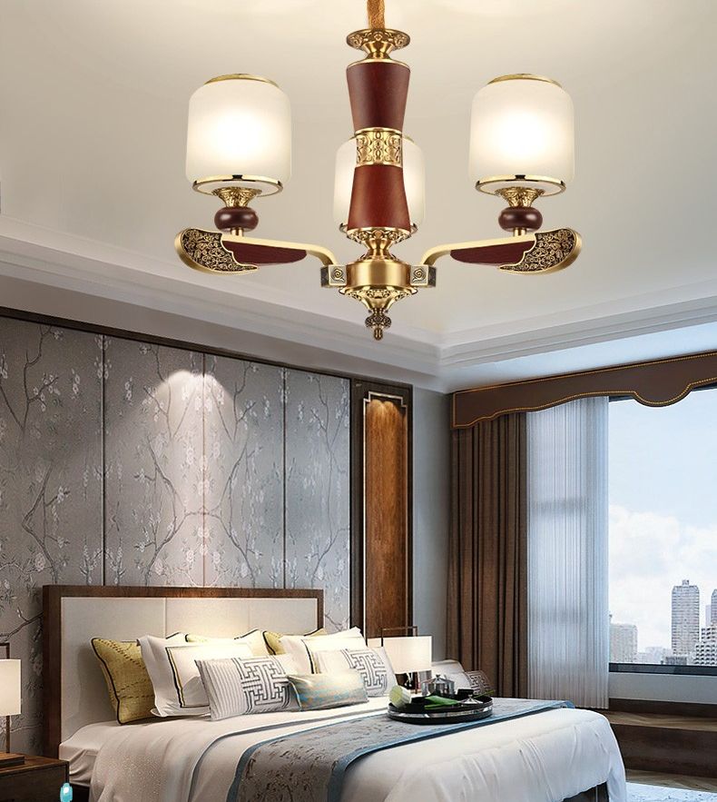 Three new Chinese-style chandeliers made of rosewood, all-copper and glass lampshades, selected by Shanggu