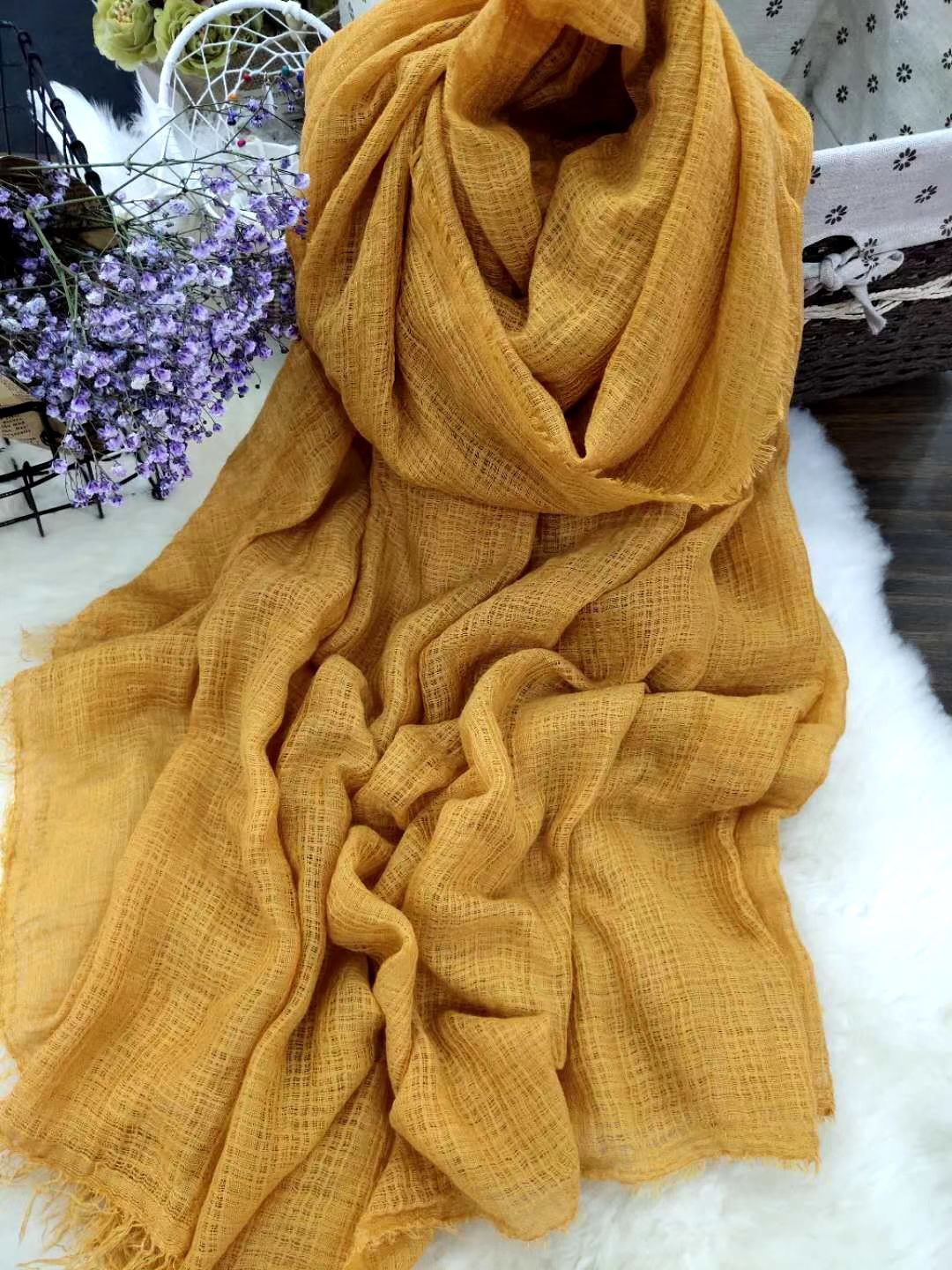 National Wind Hemp Material Plain Color Scarf Shawl Lazy Elegant details Picture