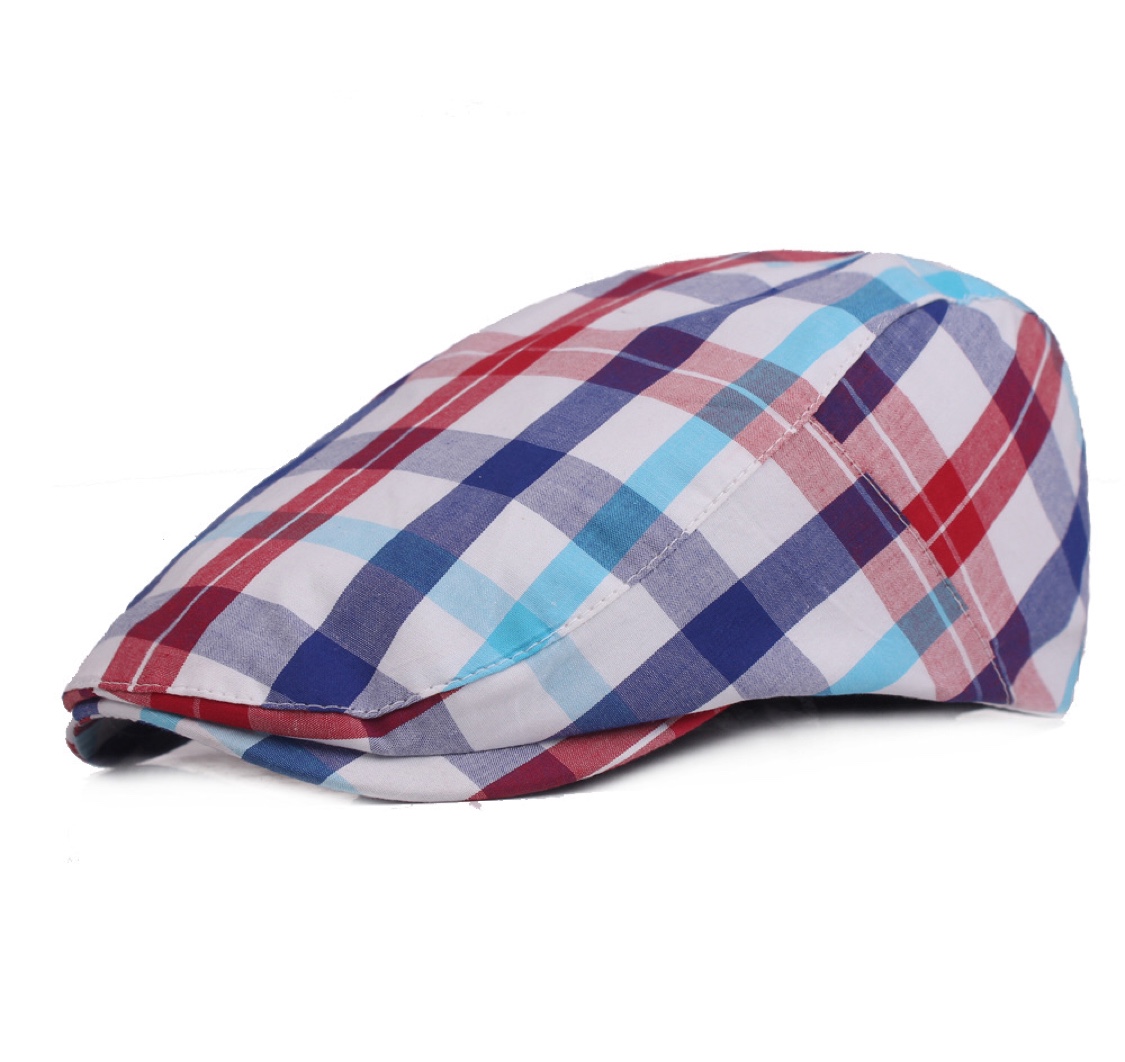文艺青年鸭舌帽 男女 格子布贝雷帽 春夏季薄款前进帽 女士帽子