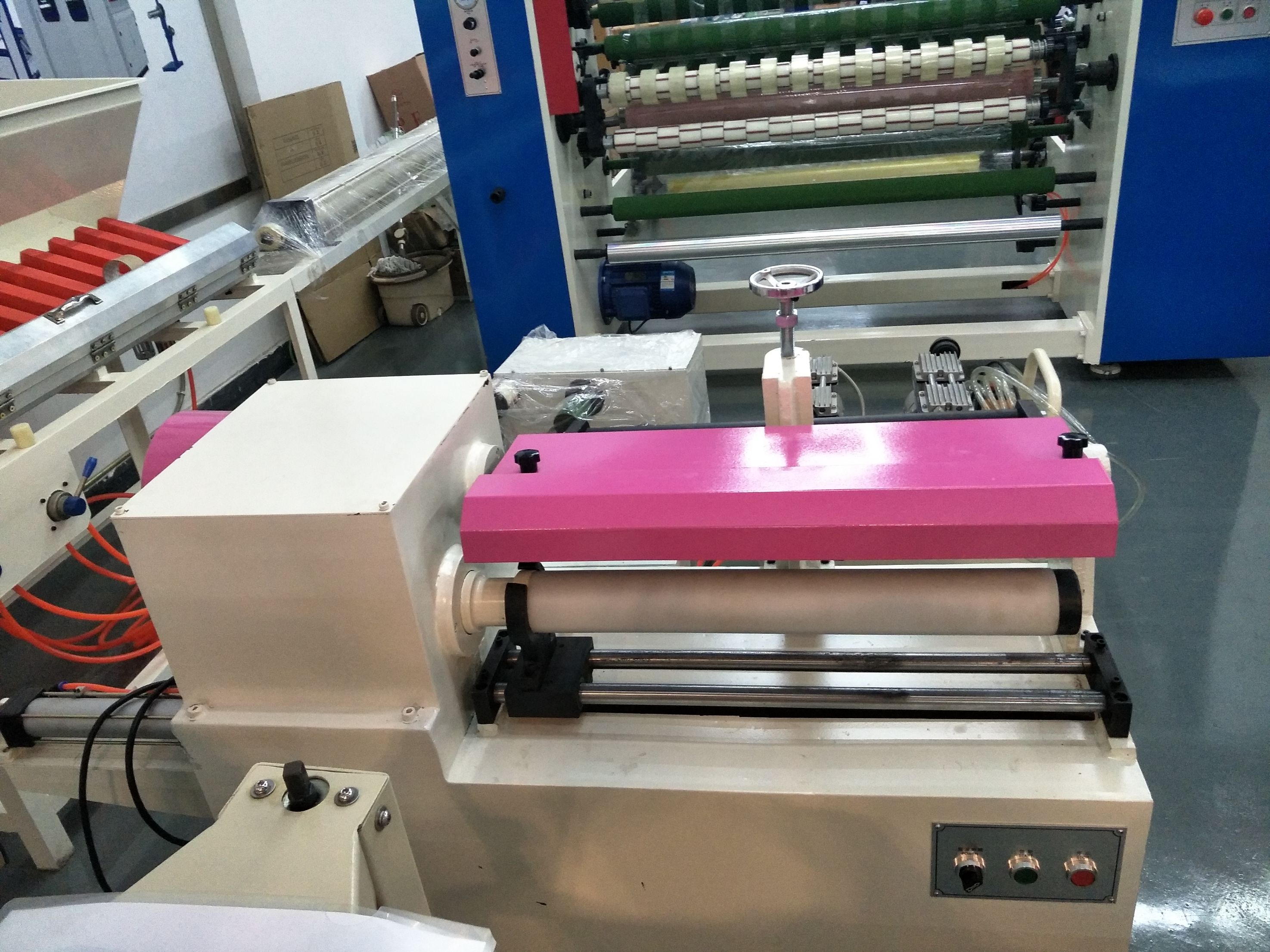 Belt machine, automatic belt slitting machine, pipe cutting machine, pipe fitting machine, rewinding machine