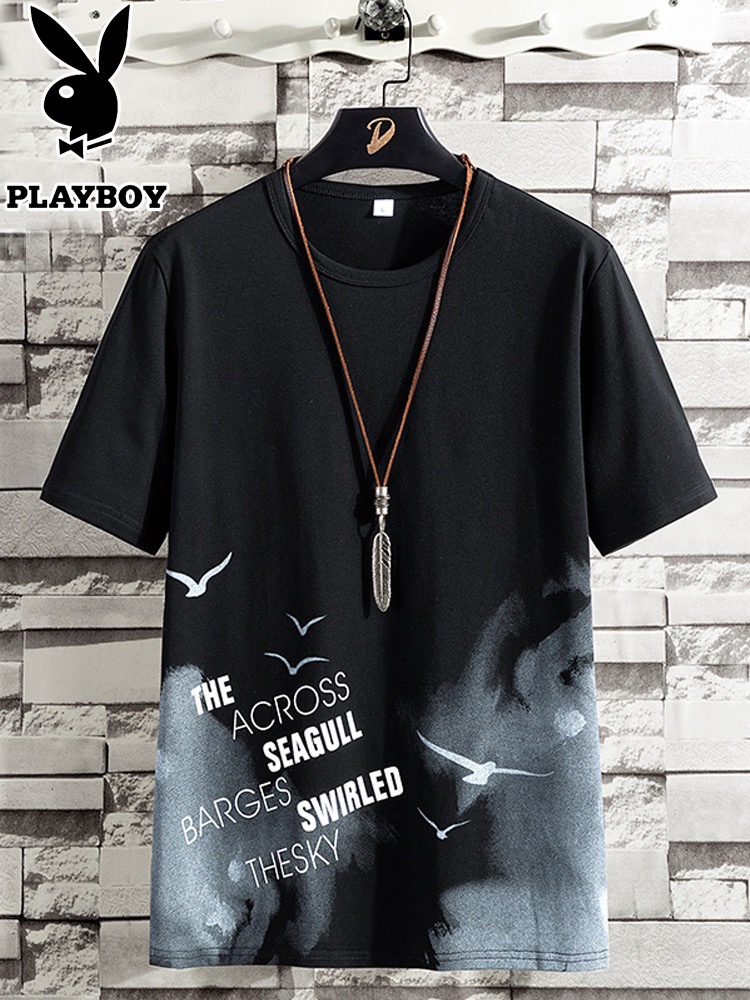 Playboy short-sleeved T-shirt, a trendy men's fashion brand on Instagram, is a versatile and loose summer men's wear. Long-sleeved autumn casual wear Specification image