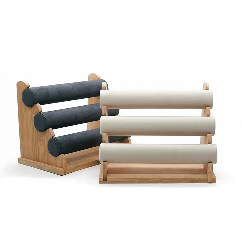 Spot hot style bamboo and wood microfiber cloth bracelet shelf bracelet head rope rack thumbnail
