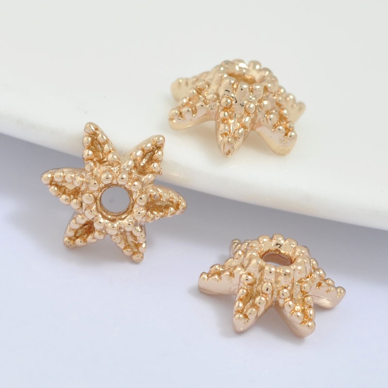 众兴饰品厂家批发个性18K真金9*9mm六角海星花托散珠批发 DIY饰品配饰隔珠