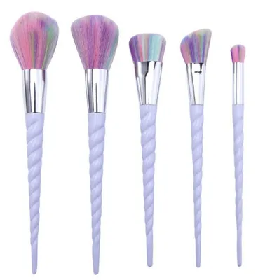 Set of 5 spiral purple makeup brushes and makeup tool thumbnail