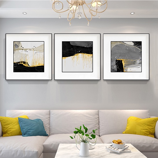 本来·画 双框鎏金画背景墙装饰画铝合金框现代风格轻奢现代主义沙发背景装饰画餐厅画来图定制手工