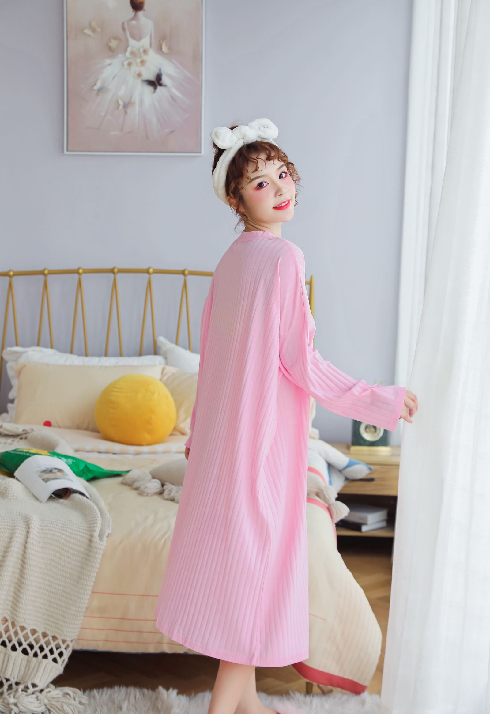New style of pajamas, pure cotton casual home wear, printed dress, pear pic 3
