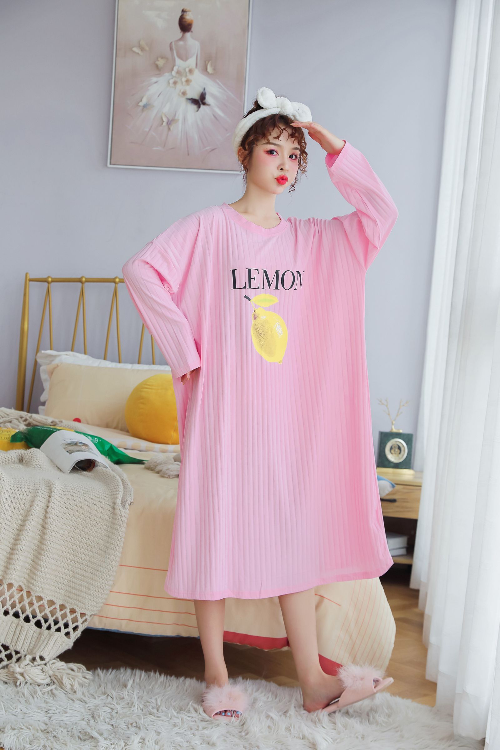 New style of pajamas, pure cotton casual home wear, printed dress, pear pic 2