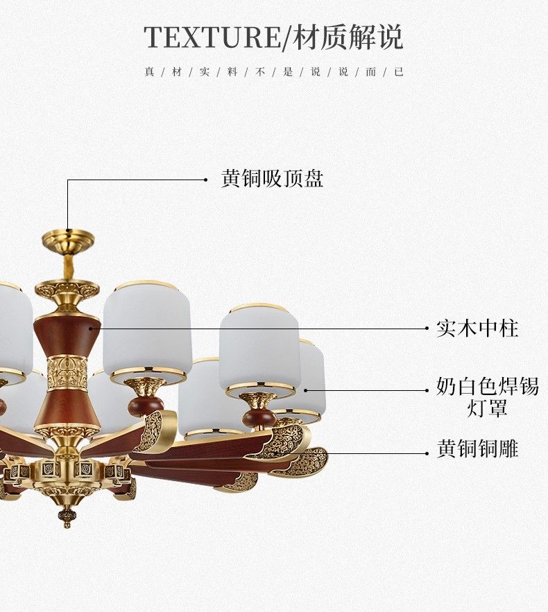 Three new Chinese-style chandeliers made of rosewood, all-copper and glass lampshades, selected by Shanggu detail image 5