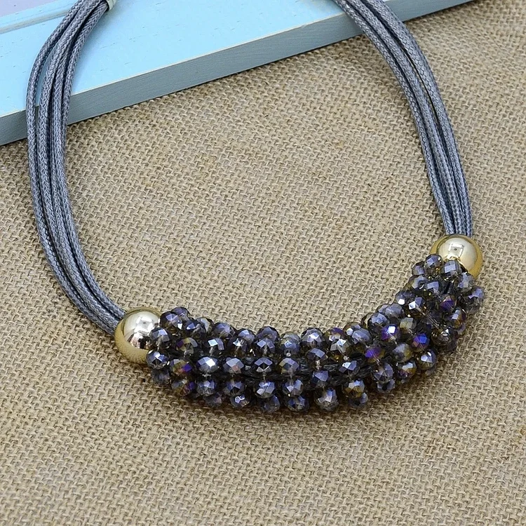 Leather rope crystal circle necklace lay 149 thumbnail