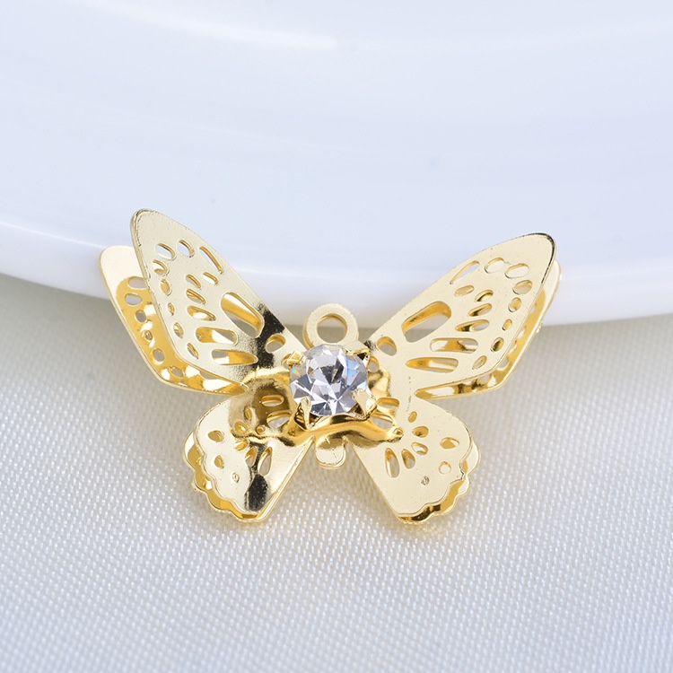Zhongxing Accessories Factory offers wholesale of high-quality DIY hollowed-out zircon three-dimensional butterfly flower pendant accessories. Real gold electroplating, super moisturizing color ^_^