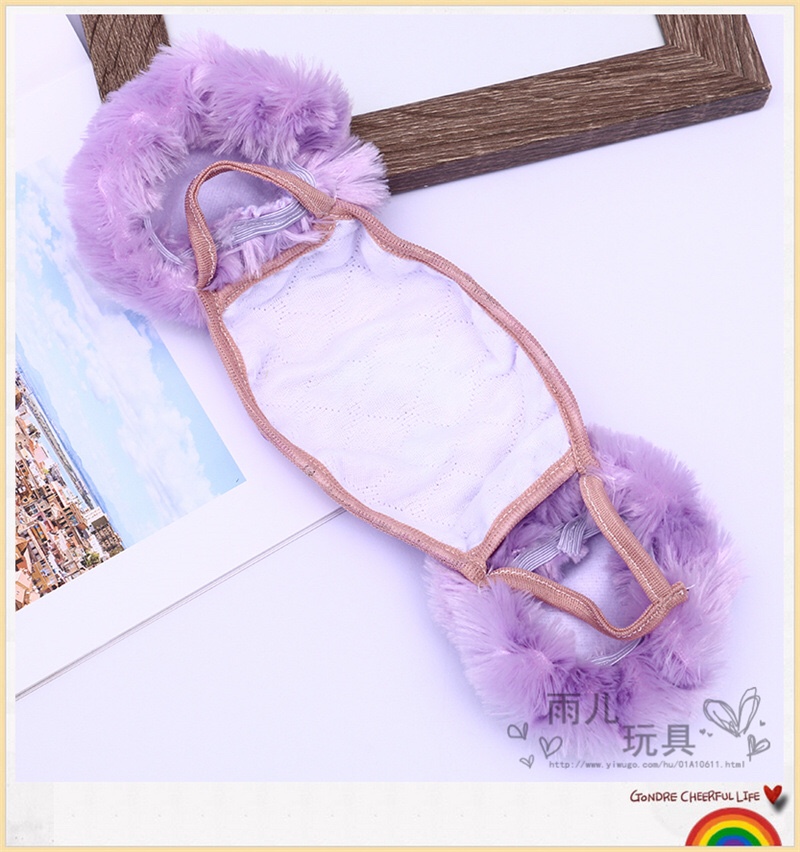 毛绒卡通口罩 二合一耳罩口罩配套毛绒刺绣小熊口罩【外贸专供】白底实物图