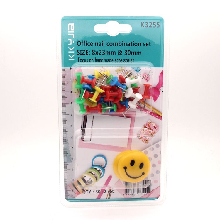 Kaka hardware 3255 blister CARDS loaded with color I-pin +30mm yellow smiley face magnet combined office supplies thumbnail