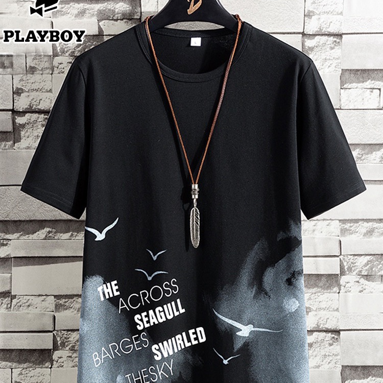 Playboy short-sleeved T-shirt, a trendy men's fashion brand on Instagram, is a versatile and loose summer men's wear. Long-sleeved autumn casual wear