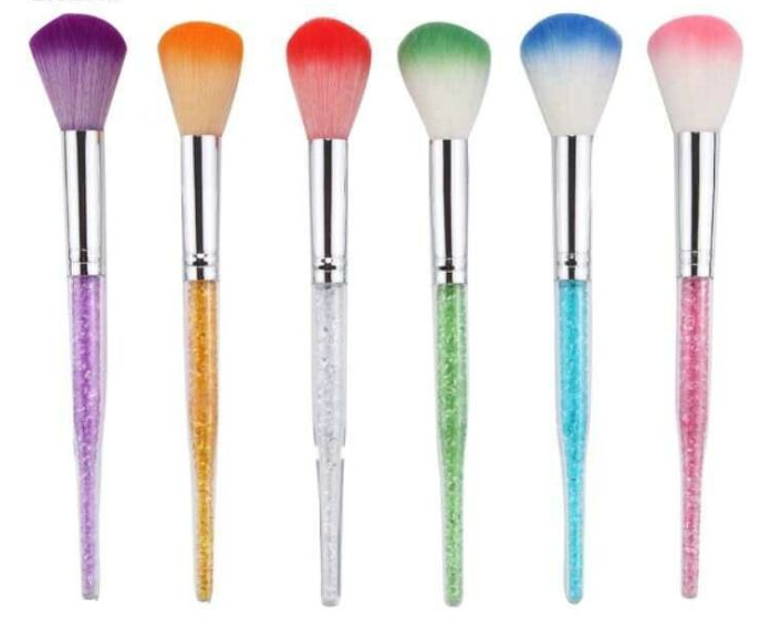 Single manicure dust brush powder brush long handle nail cleaner with drill pipe 7 color dust brush full figure