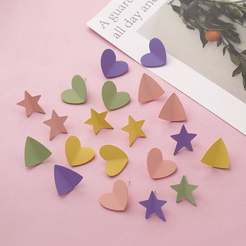 S925 silver needle South Korea simple and unique design sense of geometric earrings love five-pointed star personality frosted texture earrings thumbnail