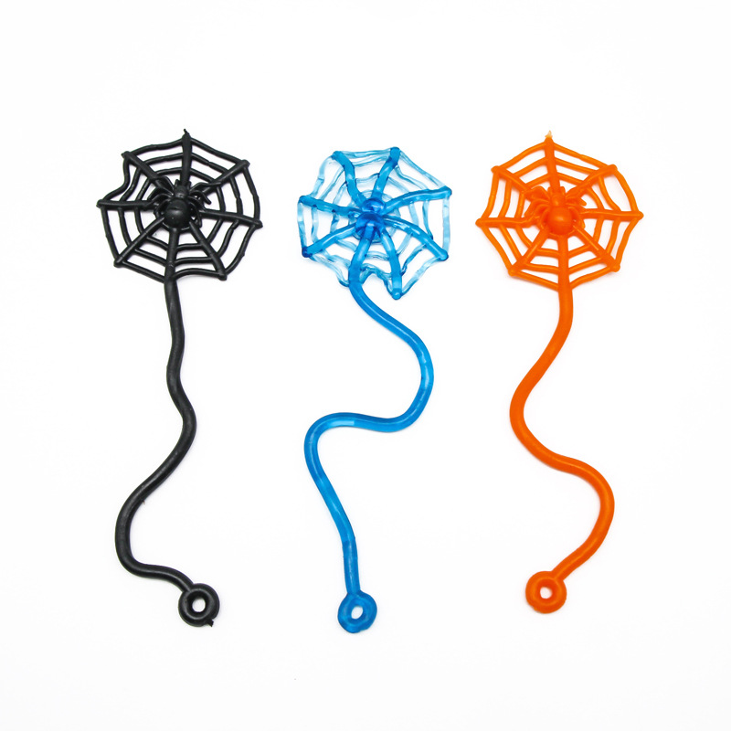 TPR软料有圈手蜘蛛网 粘性玩具  橙色黑色  鬼节装饰 万圣节礼物