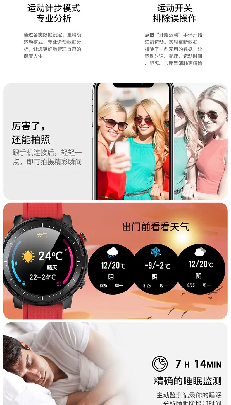 Yiwu Good Goods L15 Heart Rate and Blood Pressure Measurement Sports waterproof touch screen incoming call push Bluetooth electronic smartwatch detail image 17