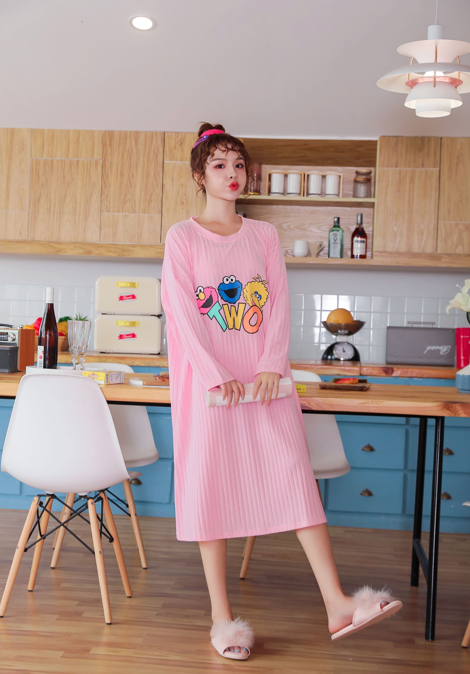 New style of pure cotton casual home wear printed dress TWO