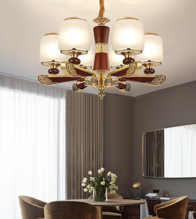 Shanggu carefully selected new products: 6 Chinese-style chandeliers made of rosewood, all-copper and glass lampshades
