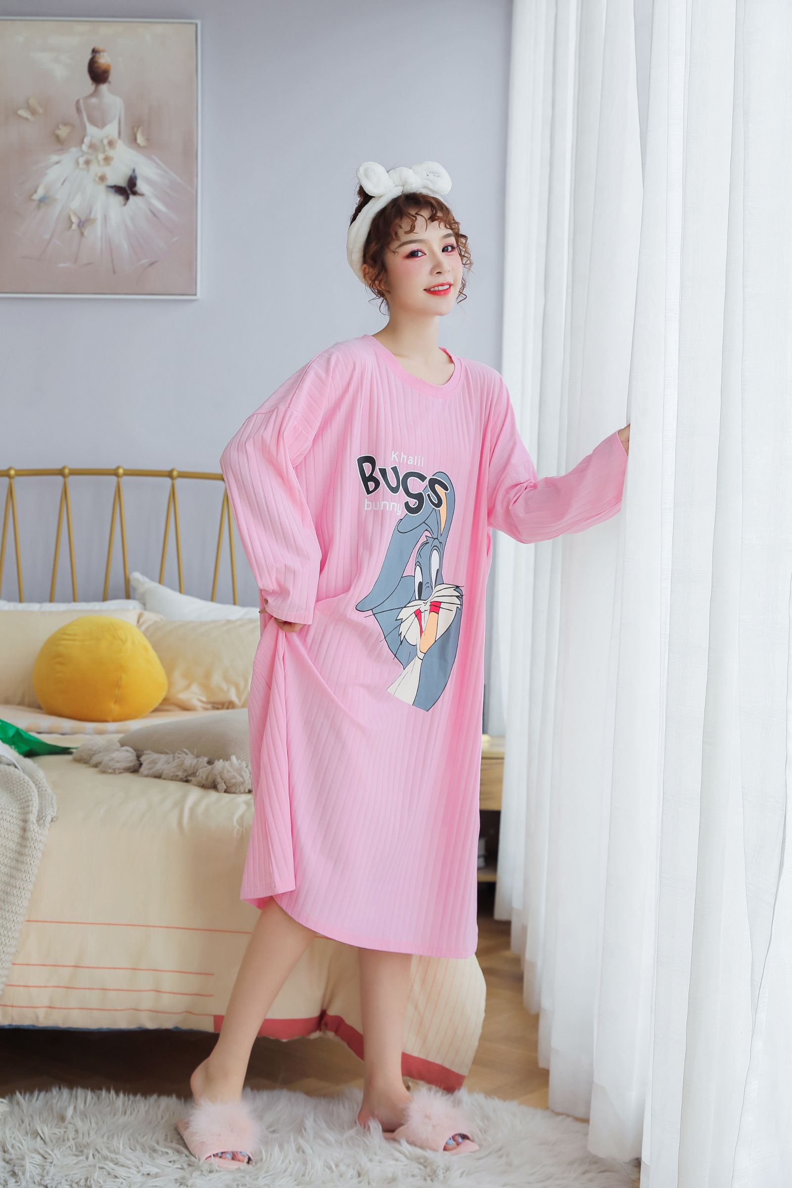New pure cotton casual home wear with printed dress for rabbits