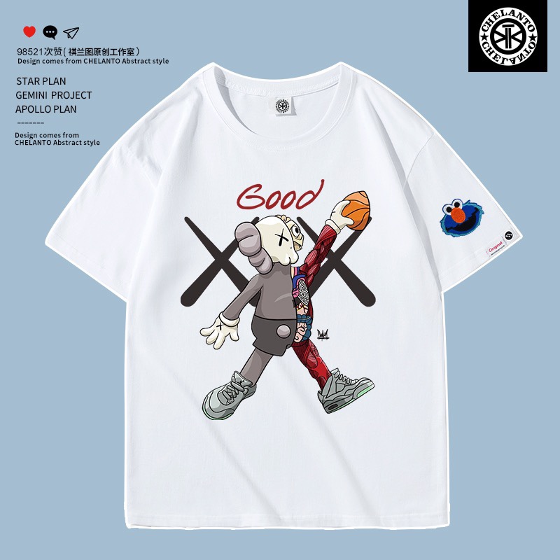 High-end men's T-shirts for foreign trade, a major casual business Sesame Street men's T-shirt collaboration, 2020 new trendy brand student T-shirts, summer couple pure cotton loose short-sleeved details Picture