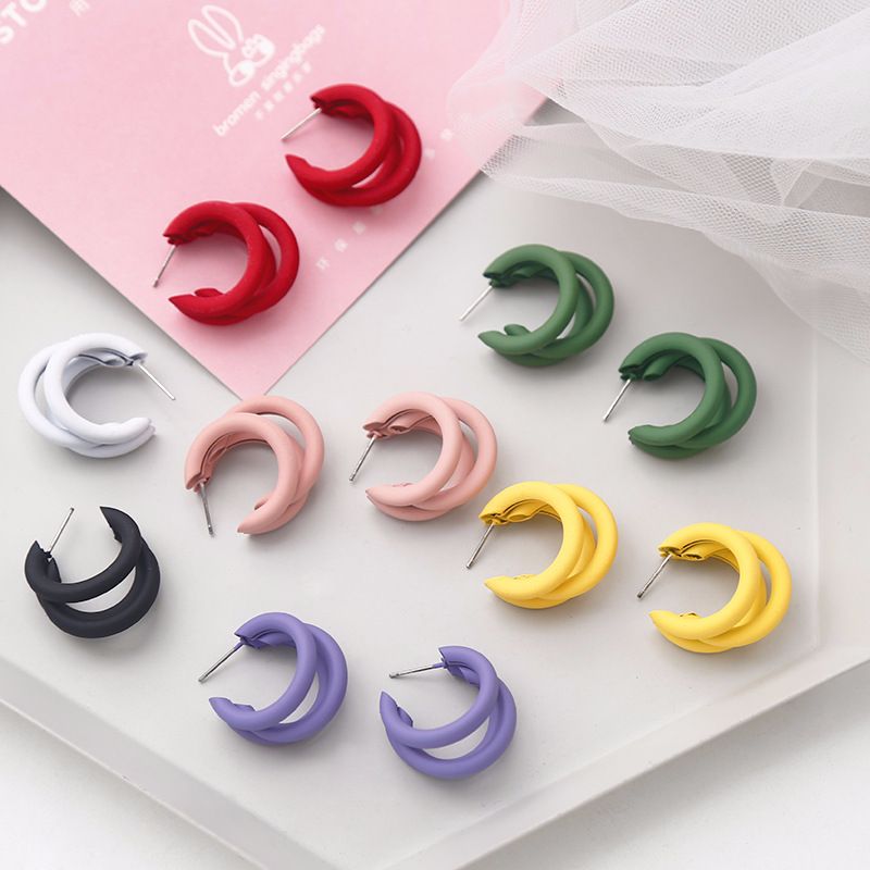 S925 silver needle European and American wind geometric multi-layer ring earrings Ins matte texture earrings temperament earrings pendant female thumbnail