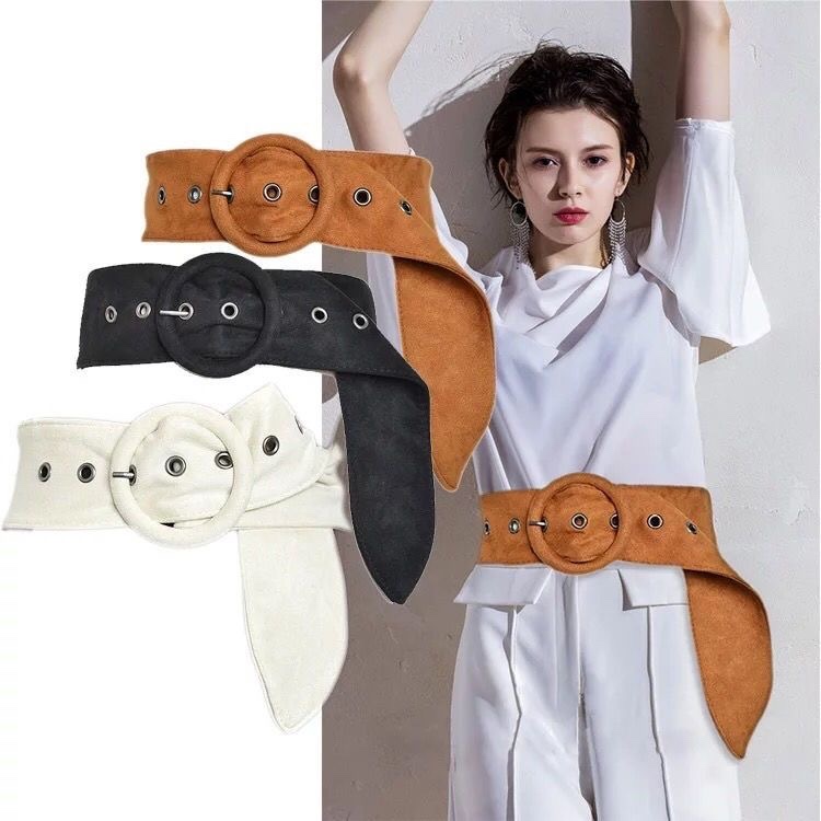 Source Factory Wholesale: Round Buckle Frosted Flannelette Ladies Wide Waist Cover Fashion Ladies Belt Down Coat Belt Skirt details Picture