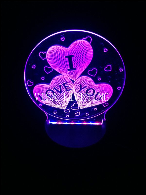 3D night light three-position switch touch USB power supply I LOVE U led seven-color light detail image 1