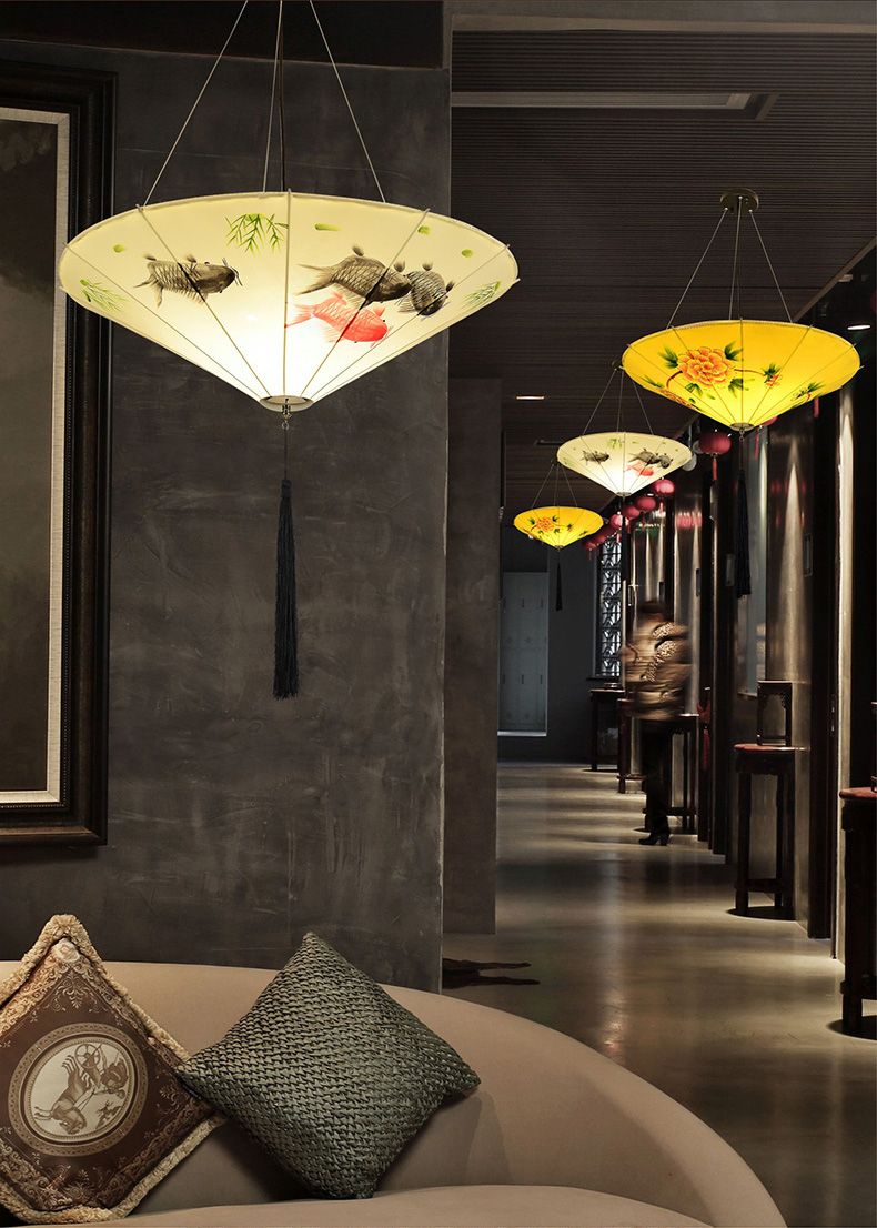 50新中式雨伞小吊灯创意布艺中国风伞灯火锅店茶室餐厅饭店灯笼详情图2