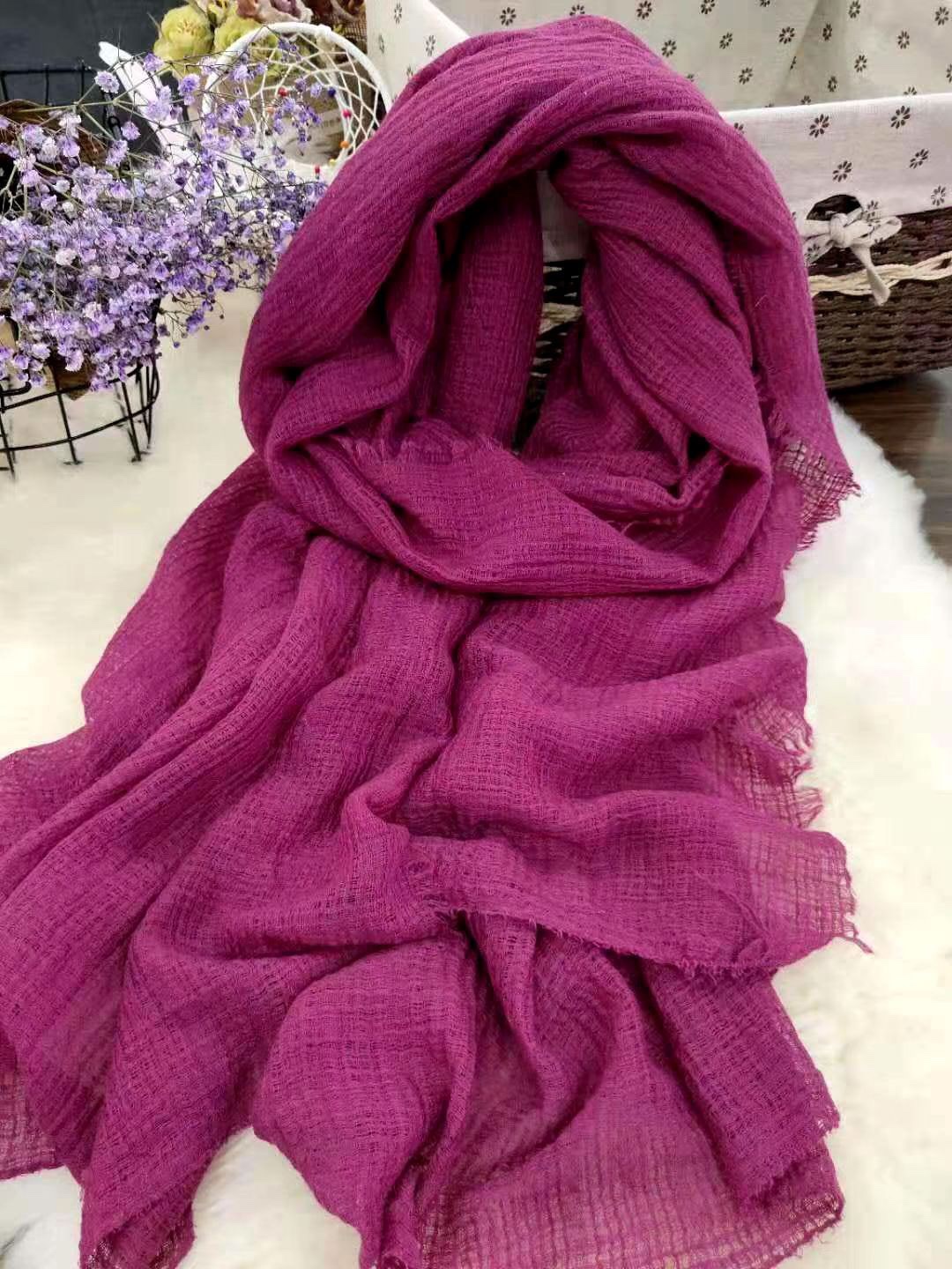 National Wind Hemp Material Plain Color Scarf Shawl Lazy Elegant Application Scenario