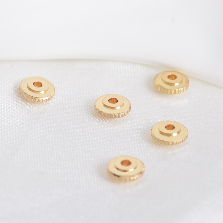 Zhongxing Jewelry DIY bracelet Small hole spacer beads wholesale 18K real gold wheel disc, flying saucer-shaped smooth surface spacer, giant toothed pattern spacer beads details Picture