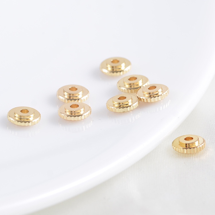 Zhongxing Jewelry DIY bracelet Small hole spacer beads wholesale 18K real gold wheel disc, flying saucer-shaped smooth surface spacer, giant toothed pattern spacer beads