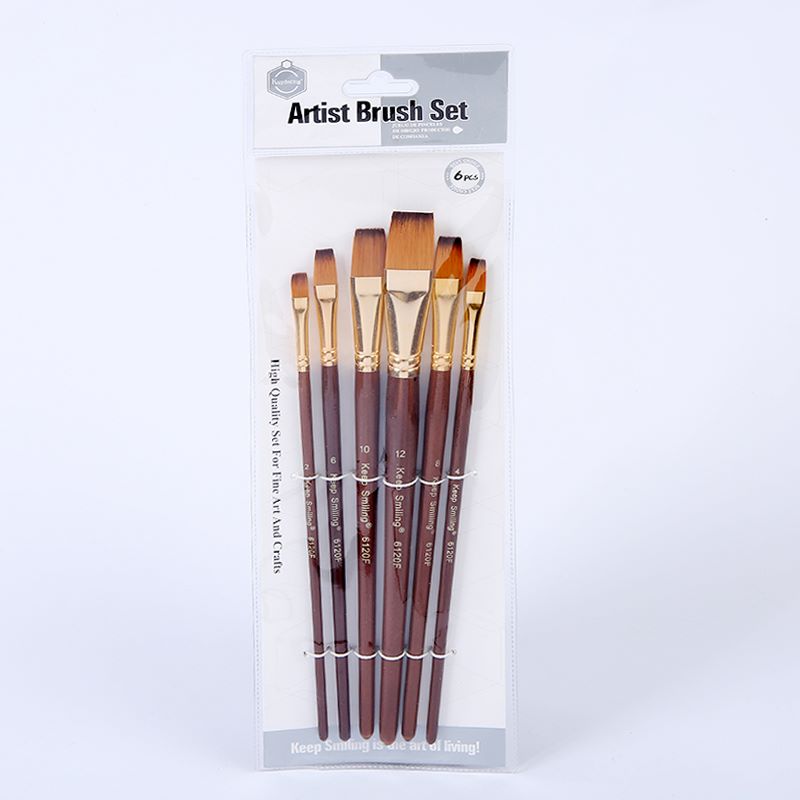 6 coffee pole flat head oil painting pen acrylic painting brush art supplies wholesale