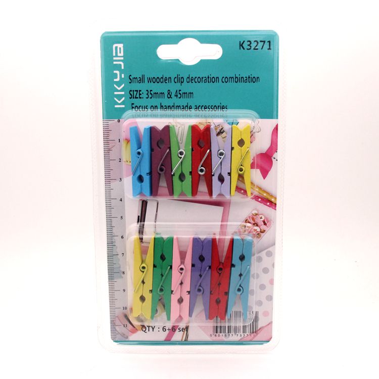 Kaka Hardware 3271 blister card installed color wood clip 35mm+ color wood clip 45mm office supplies thumbnail