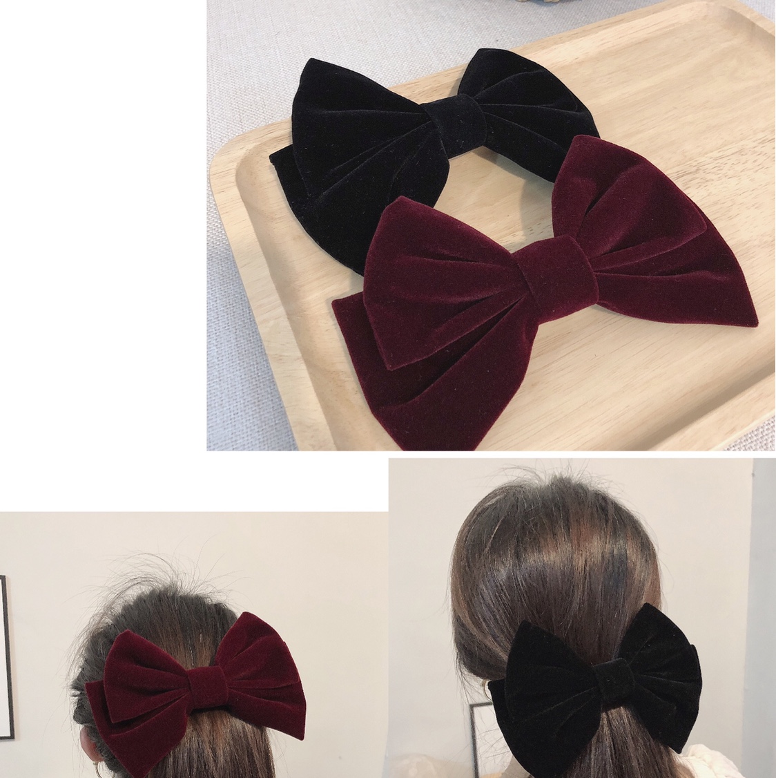 Velvet bow hair clips are a must-have and versatile accessory for piggy girls