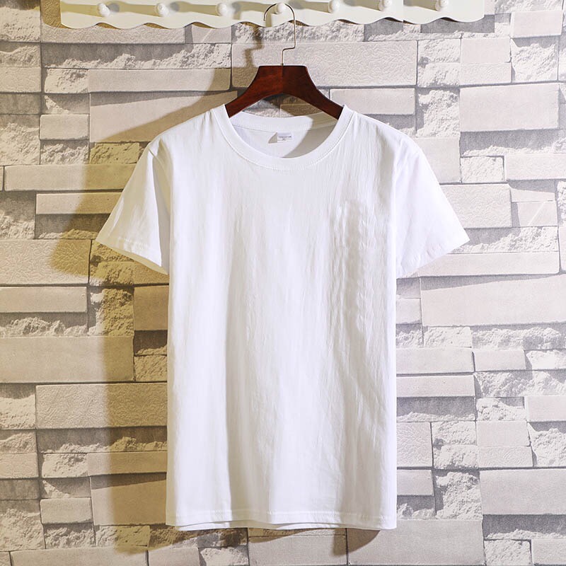 白色T恤2男士短袖T恤2021新款夏季纯色纯棉体恤白色半袖潮流打底衫上衣图